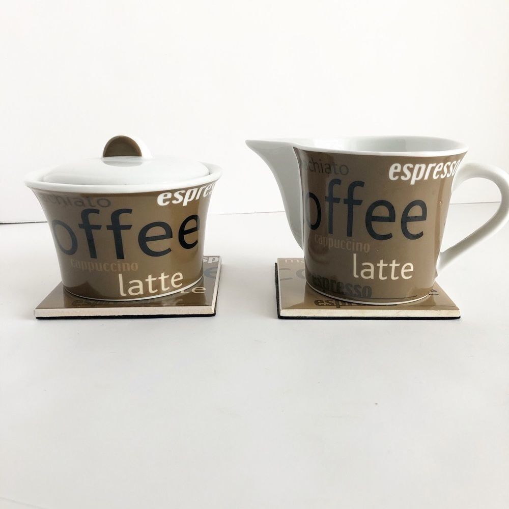 Coffee Sugar Bowl & matching creamer with coasters